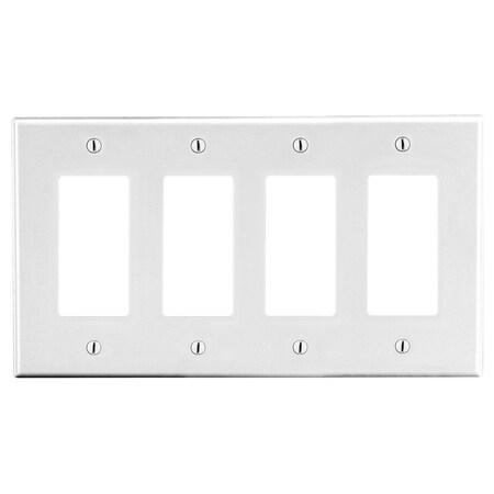 Hubbell Wiring Device-Kellems Wallplate, Mid-Size 4-Gang, 4) Decorator, White PJ264W